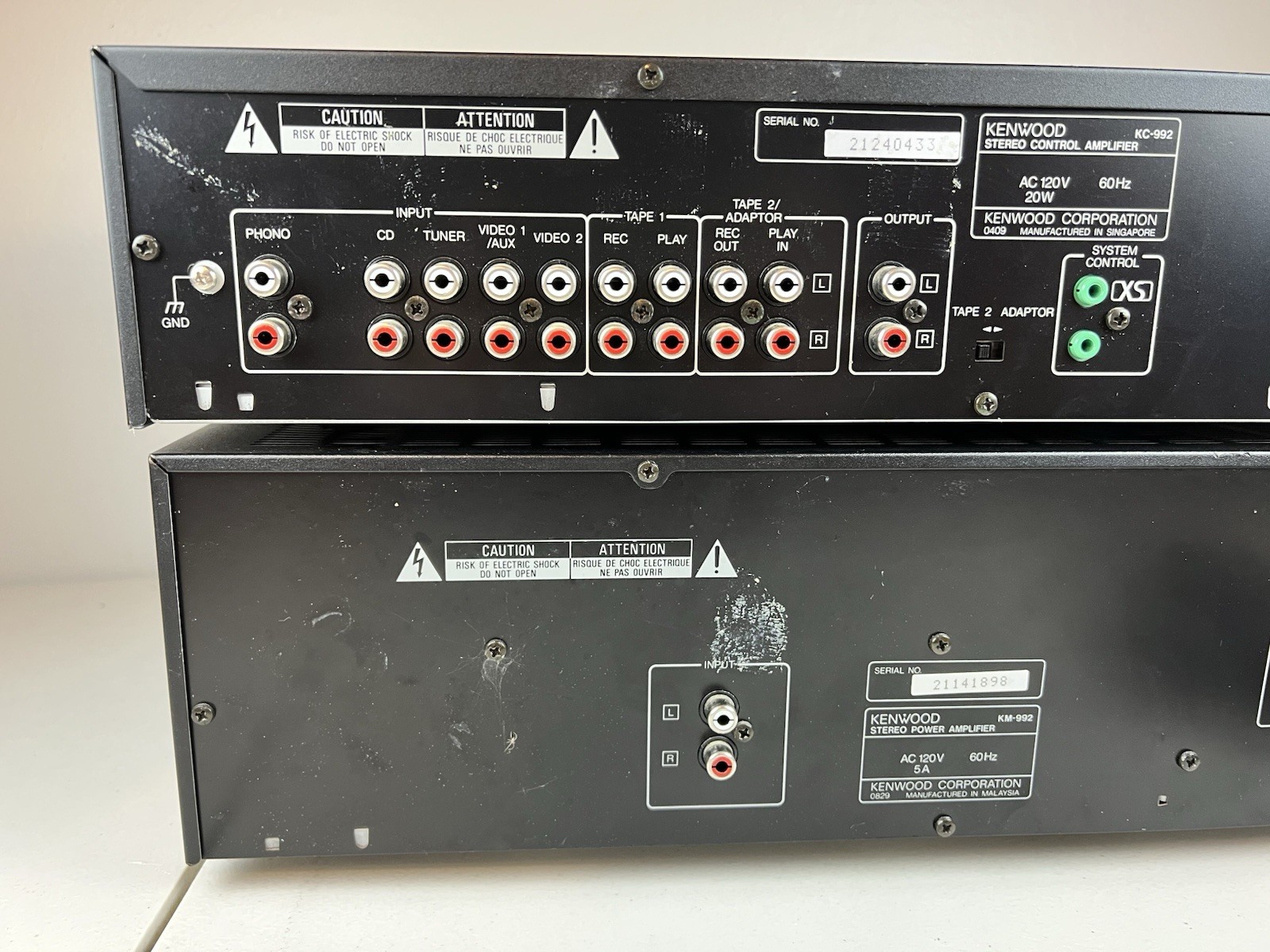 Vintage Kenwood KM-992 Stereo Power Amplifier & KC-992 Control Amplifier Tested