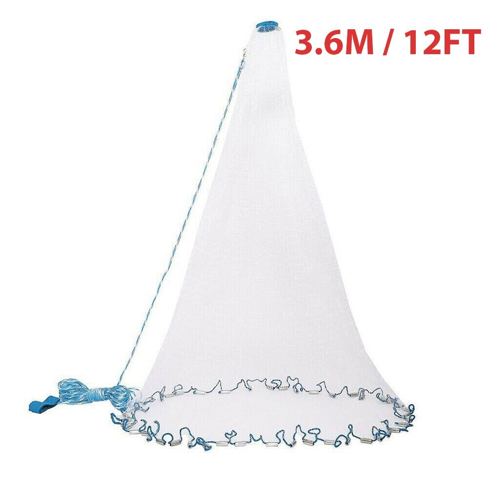 6/8/10/12/16FT Fishing Cast Net Bait Easy Throw Hand Cast Strong Nylon Mesh USA