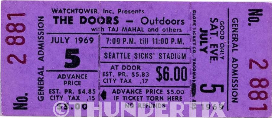 5 1969 -77  VINTAGE UNUSED FULL TICKETS The Doors The Who  Genesis ELO reprint