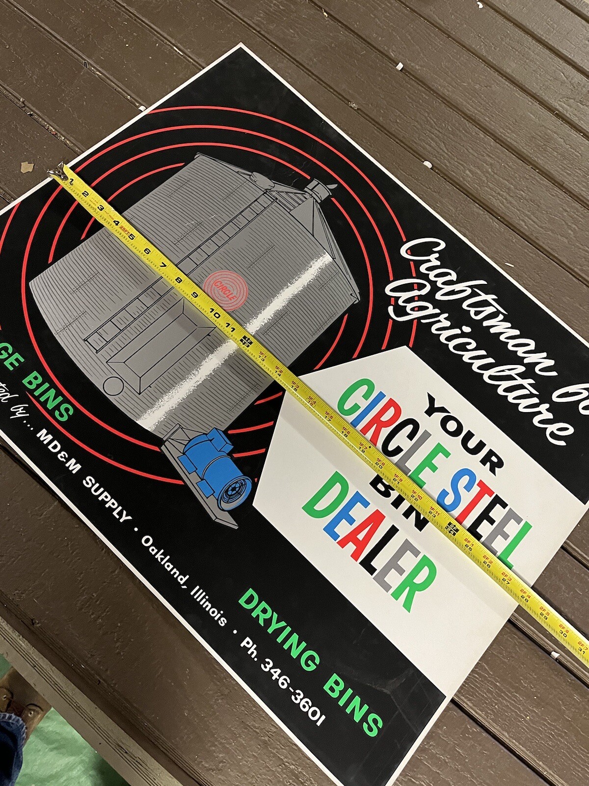 Vintage Circle Steel Grain Bin Dealer Cardboard Sign Oakland ILL MD&M Supply