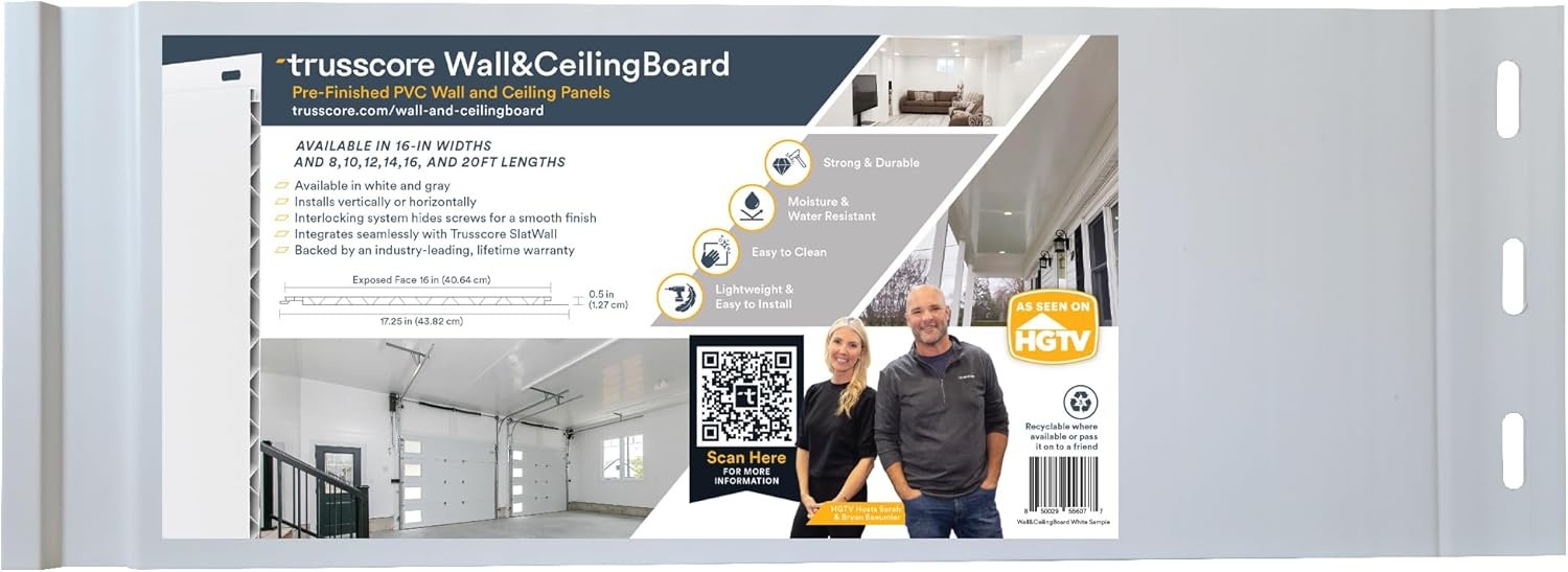 Trusscore Wall&CeilingBoard, 16" Wide Panel - Sample (White) Sample, White