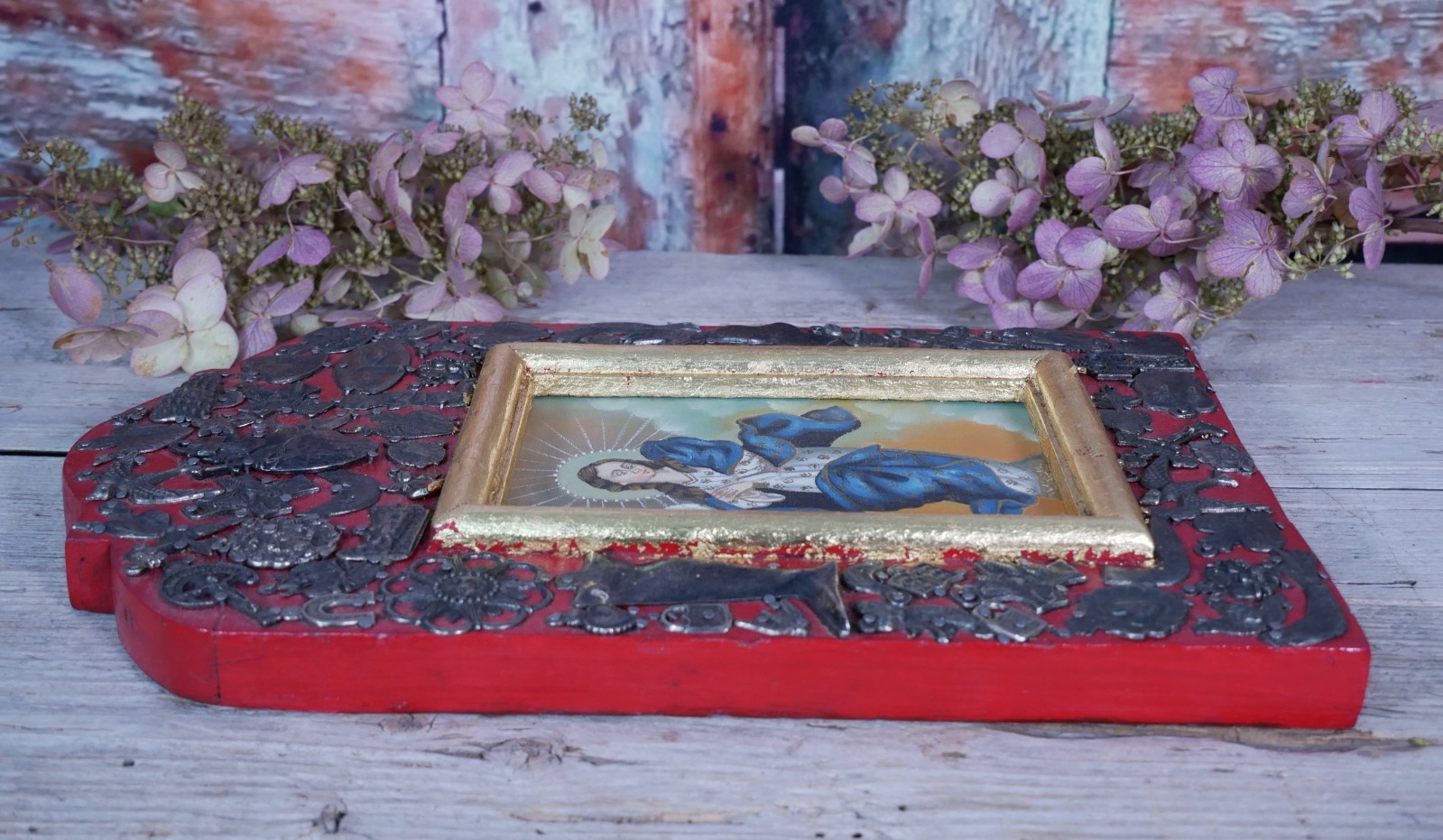 Virgin Immaculate Conception Retablo Milagros Original Painting Mexican Folk Art