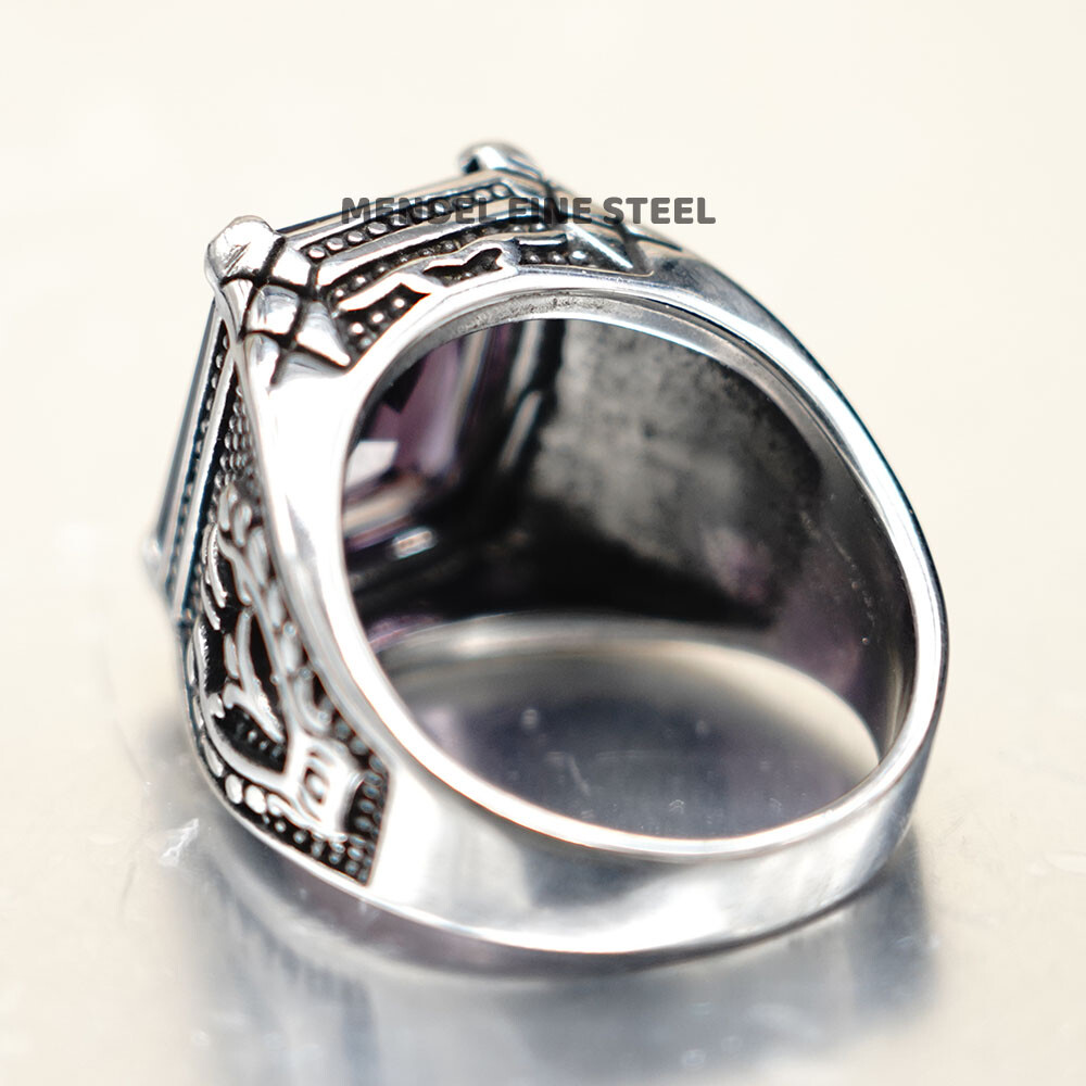 MENDEL Mens Purple Amethyst Stone Ring Stainless Steel Size 7 8 9 10 11 12 13-15