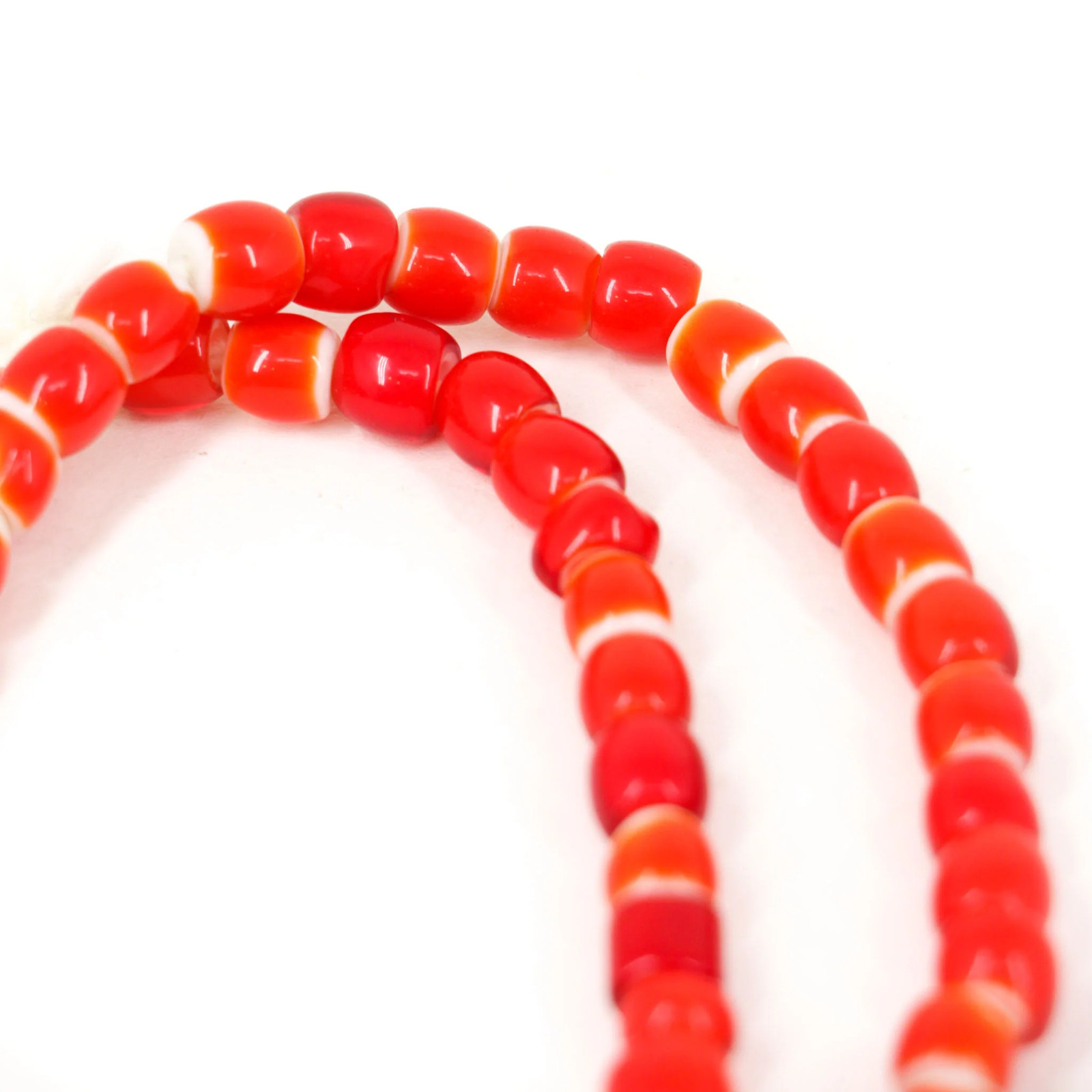 Red White Heart Venetian Trade Beads 30 Inch 6-8mm