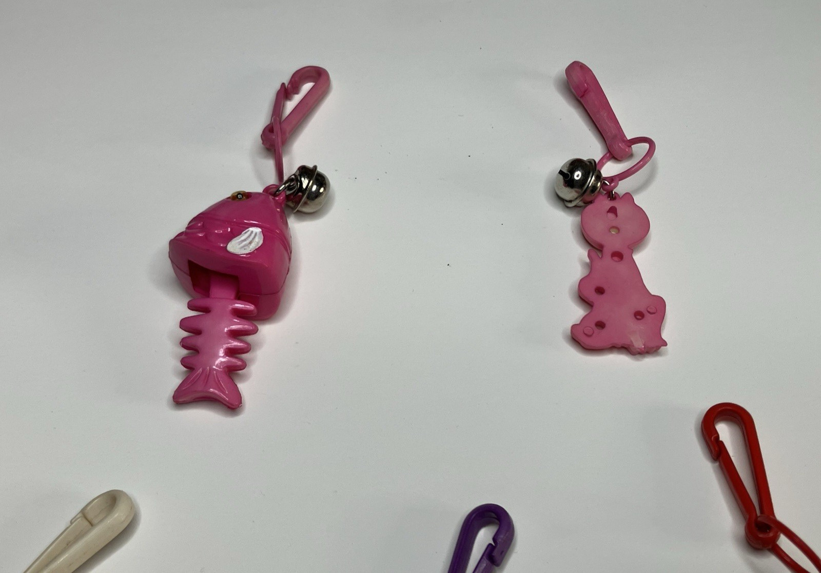 Lot of Vintage 1980s Clip On Charms Plastic Bell Keychains Googly Eye Fish