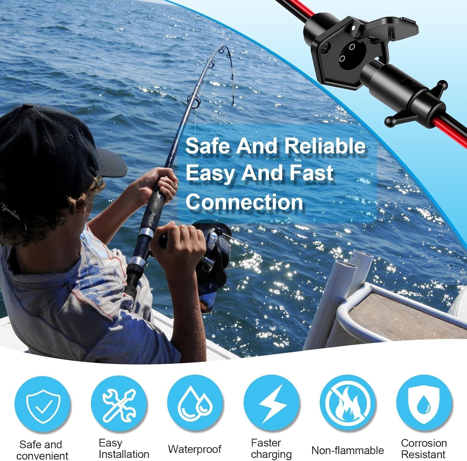 Trolling Motor Plug and Receptacle, Copper 2 Wire 8 Gauge 12V-24V Minn Kota Boat