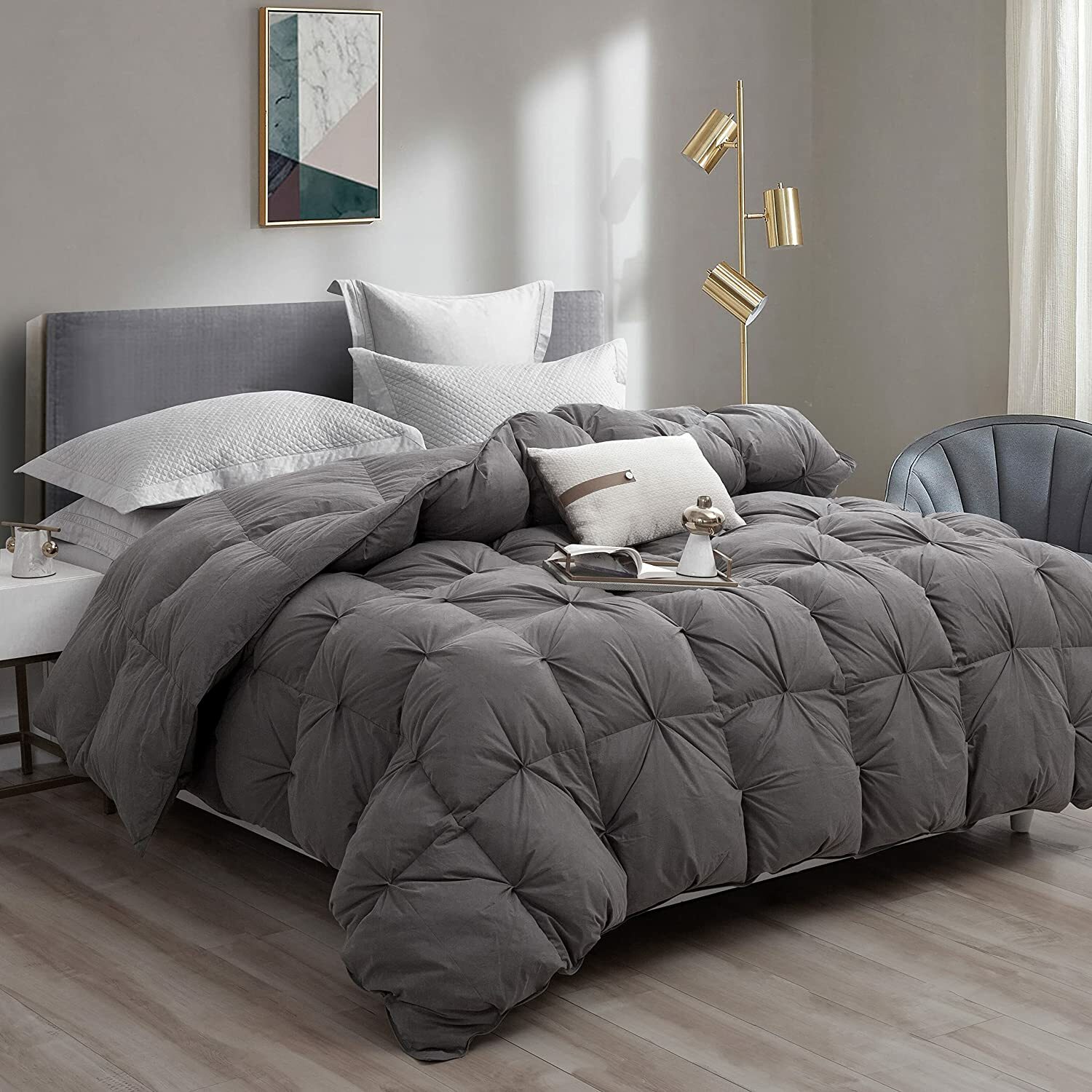 SNOWMAN Goose Down Comforter Pinch Pleat Duvet Insert 750+FP, 1200TC, KING/QUEEN