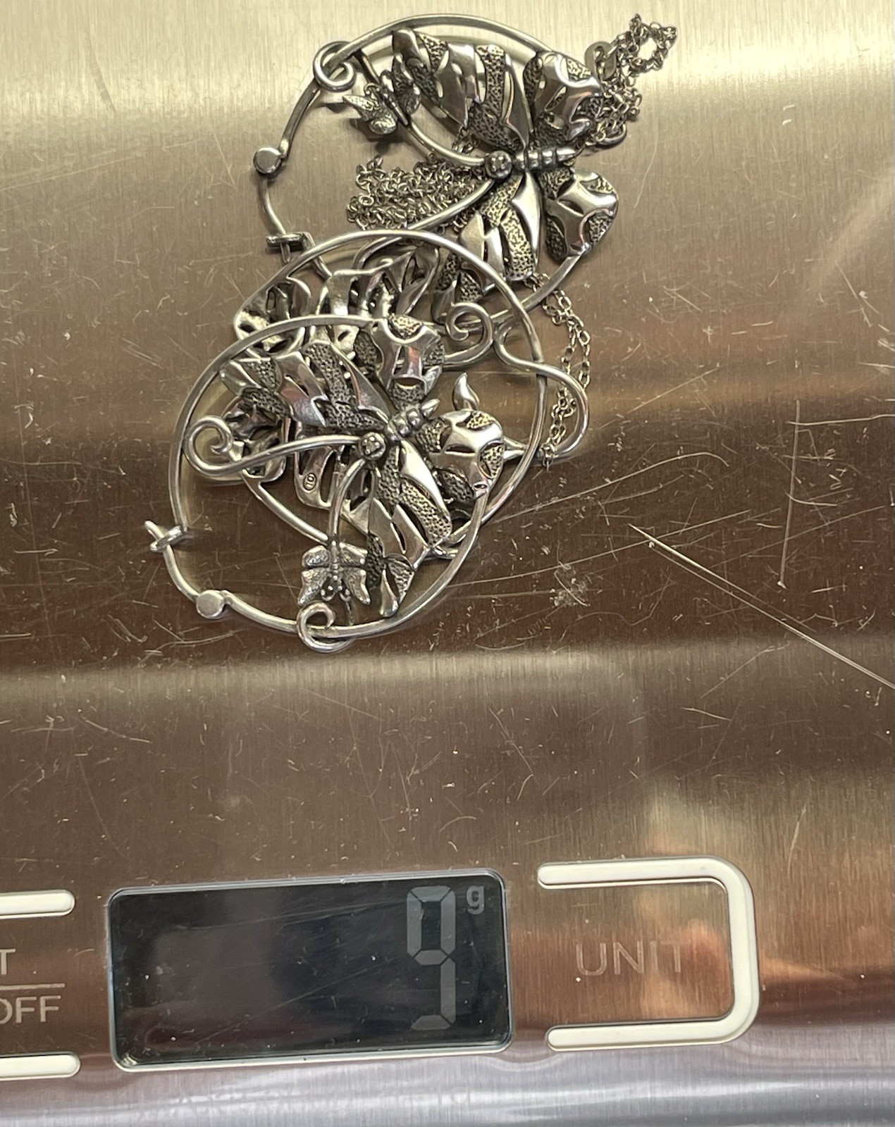 Sterling Silver Butterfly Hoop Earrings & Pendant Necklace 18” Set Signed 925 DL