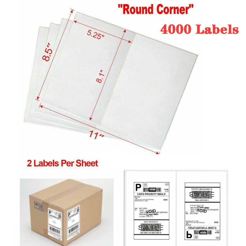 4000 Premium 8.5" X 5.5" Half Sheet Self Adhesive Shipping Labels Rounded Corner