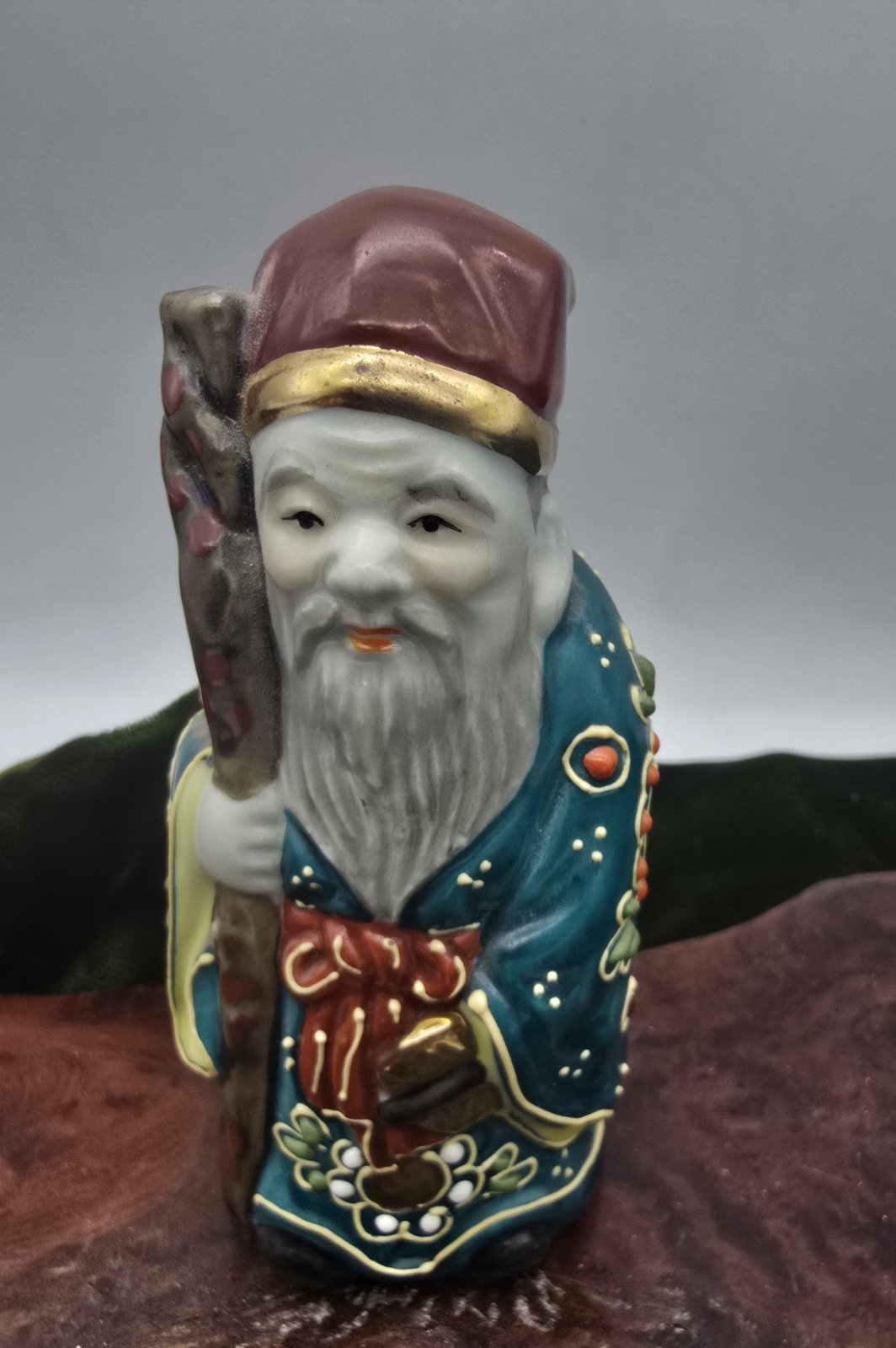 Vintage Japanese Kutani Moriage Lucky Longevity Asian Figurine 4 inches