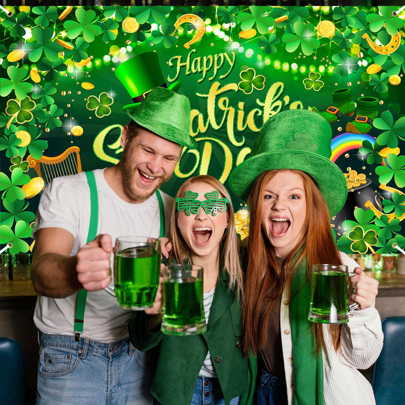 Happy St. Patrick's Day Backdrop Banner Spring Lucky Green Shamrock Backgroun
