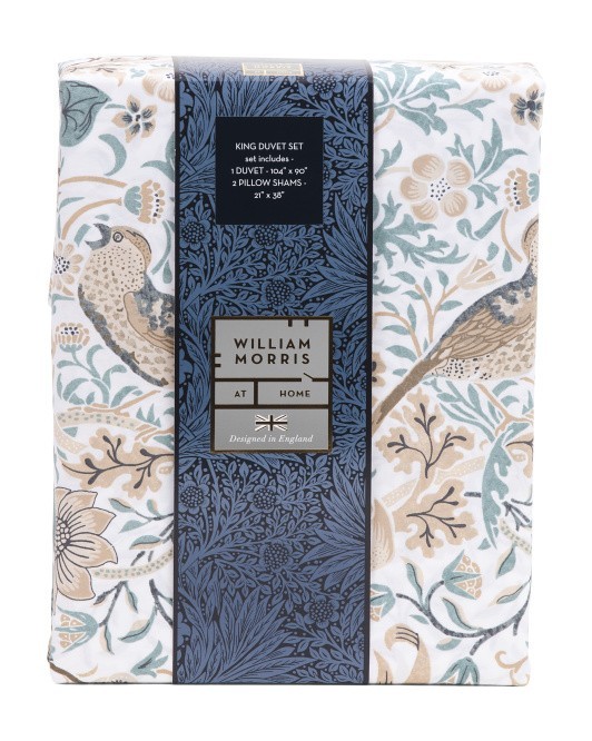 WILLIAM MORRIS KING duvet set STRAWBERRY THIEF HESSIAN  100% cotton FLORAL BIRD