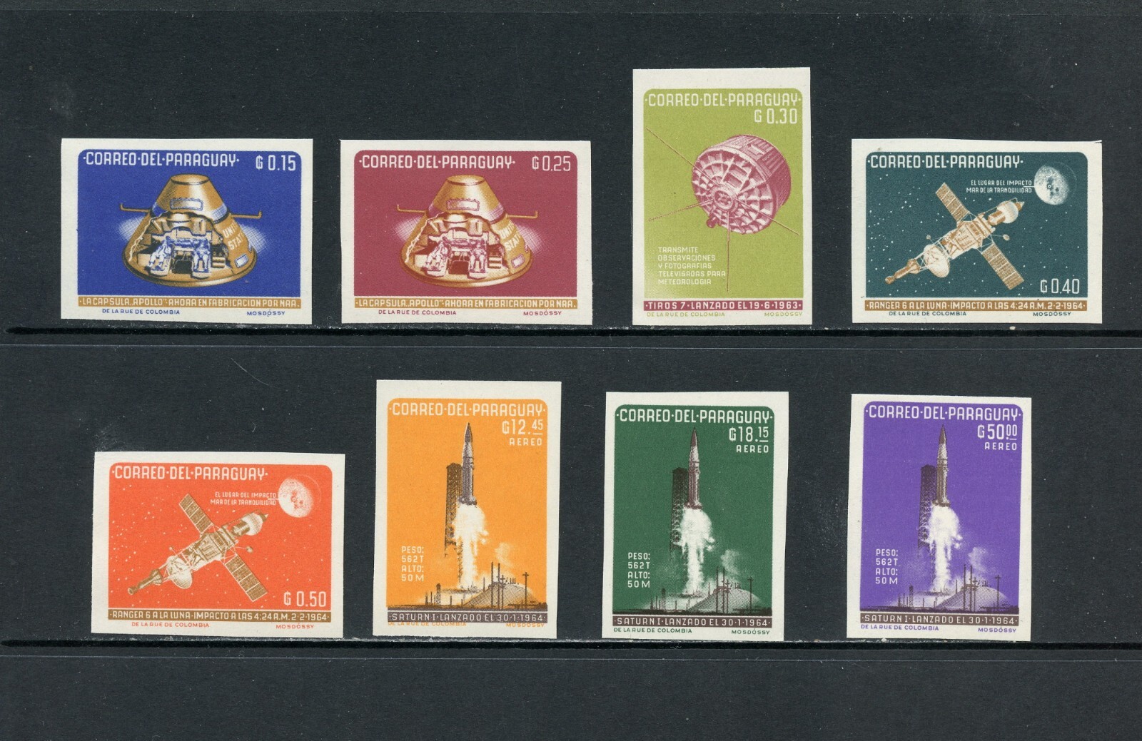 L633  Paraguay 1964 space satellites rockets  IMPERF   8v. MNH
