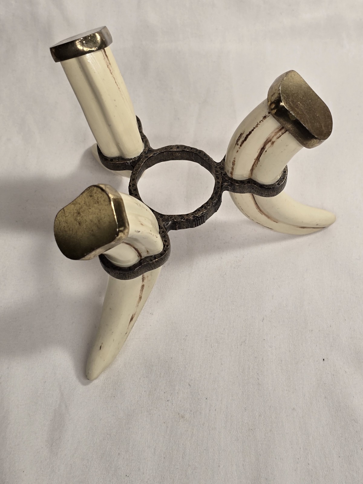 Vintage African Warthog Tri-Leg Display Stand - Brass Gold Metal - 4" x 3.75"