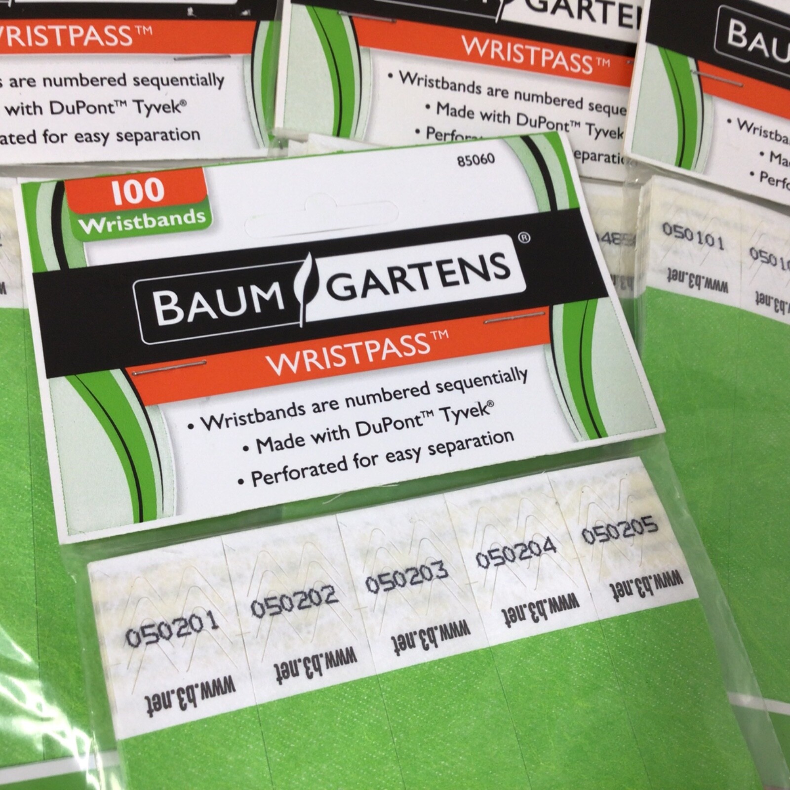 500 Count Tyvek Baumgartens Wristband Wristpass 85060 Security numbered Green