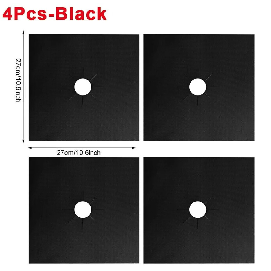 4PCS Reusable Gas Stove Protectors Non-Stick Heat-Resistant Liner Covers 27×27cm