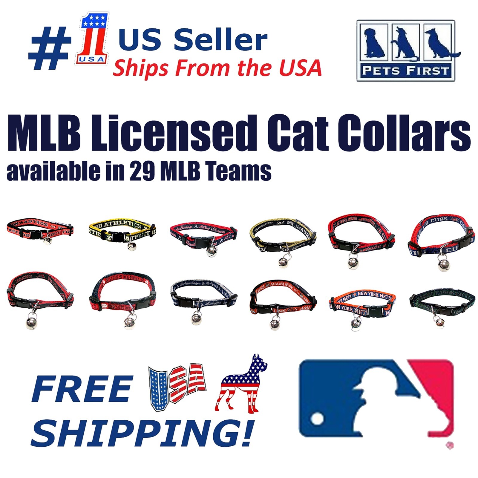 Pets First MLB Breakaway Cat Collar with Ringing Bell Adjustable Pet Collar