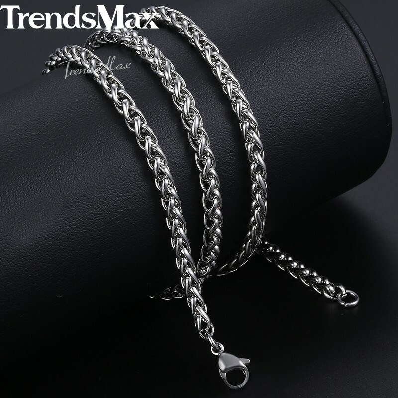 3/4/5/6/8mm Braided Wheat Chain Silver 316L Stainless Steel Men Women Necklace