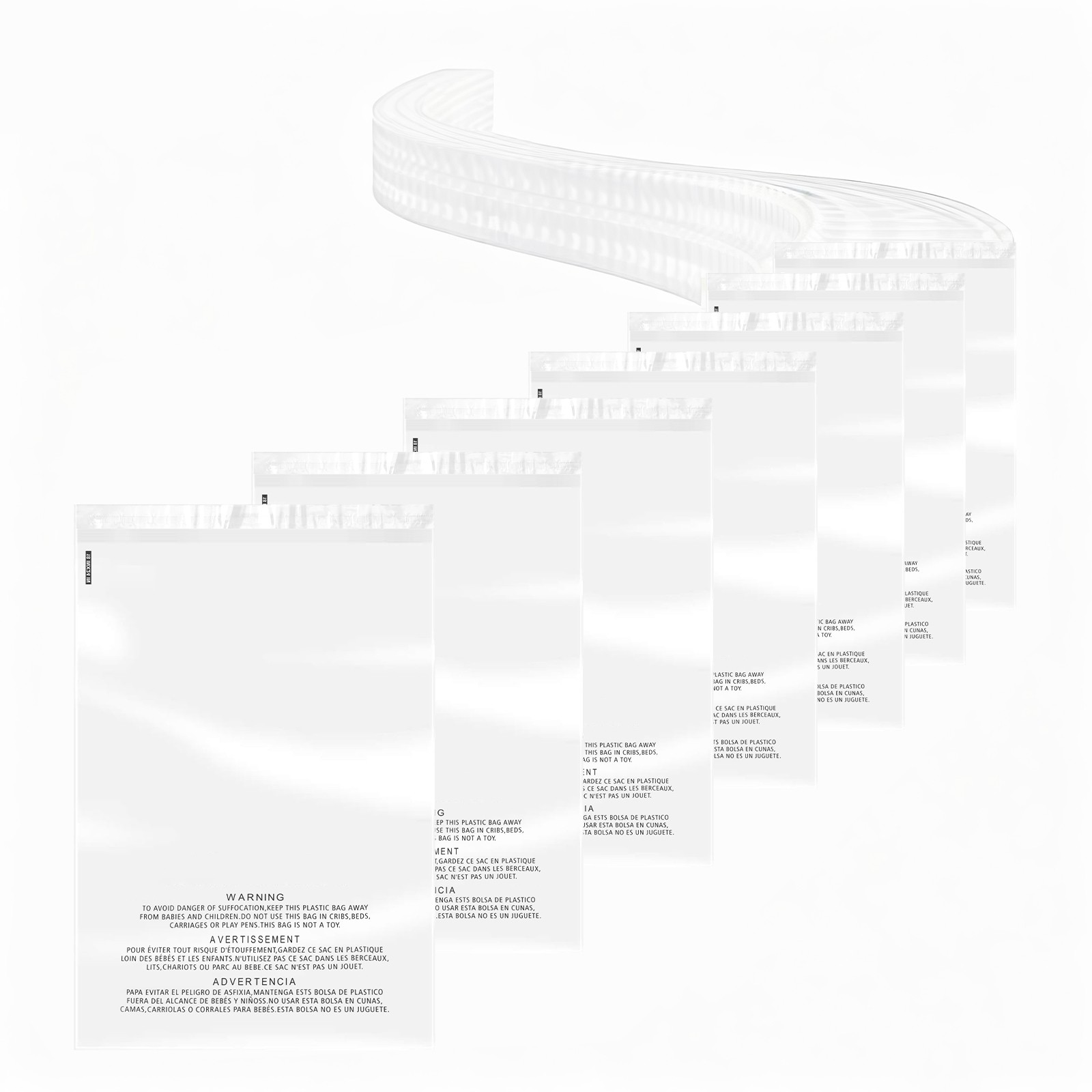 Multi-size Clear Poly Bags with Suffocation Warning for clothing and toys