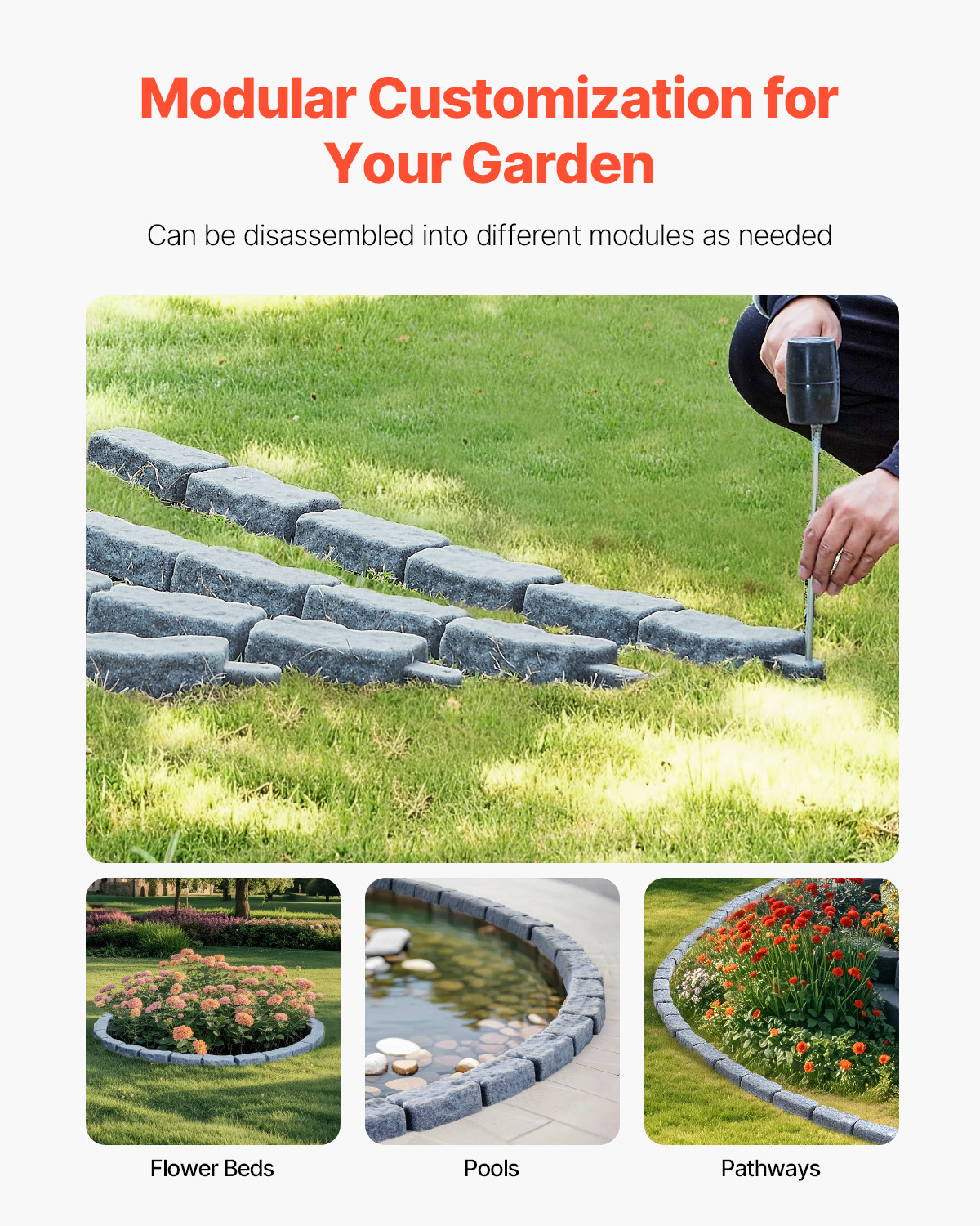 VEVOR Fake Stone Landscape Edging 46.2 x 2.2 in Garden Lawn Edging Border