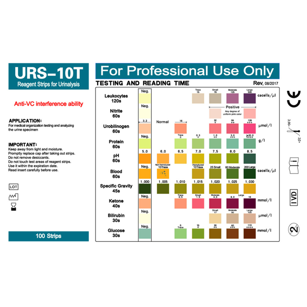 100 Strips URS-10T Urinalysis Reagent Strips 10 Parameters Urine Test Strip CE