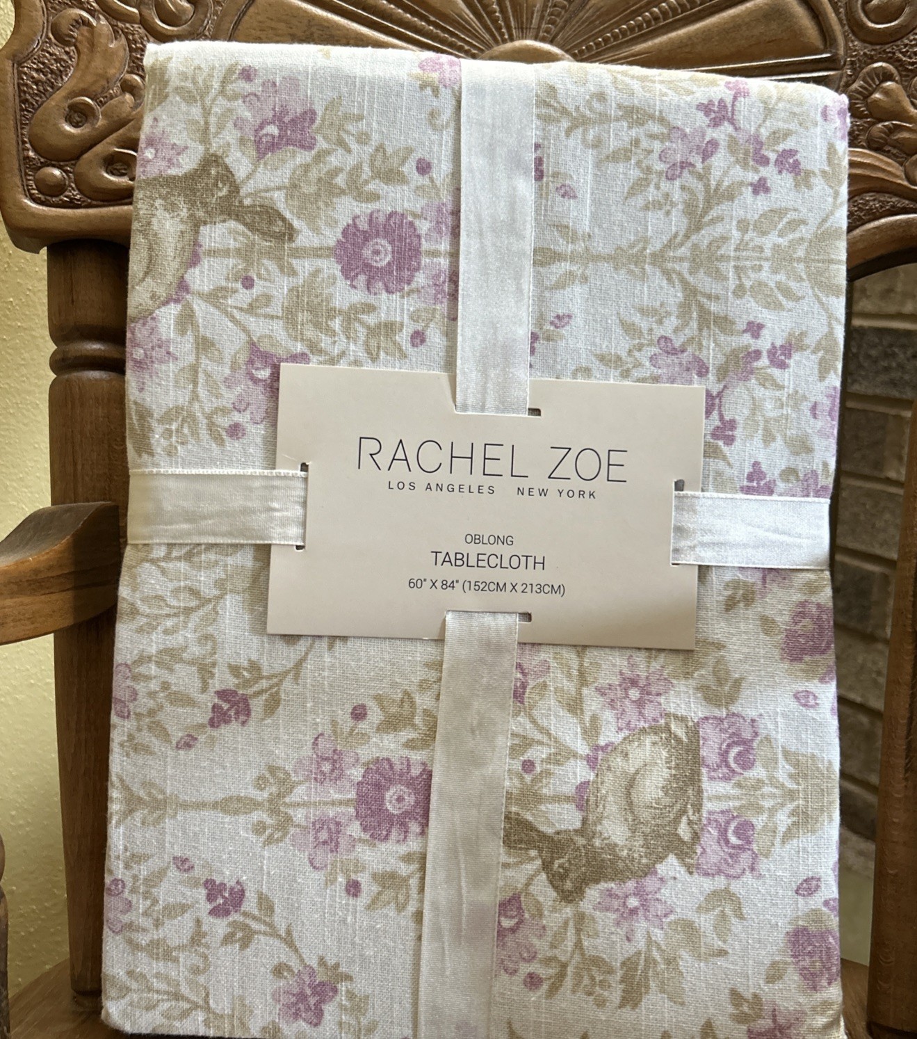 New Rachel Zoe Easter Tablecloth Oblong 60"x 84" Cotton Bunny Floral cottage