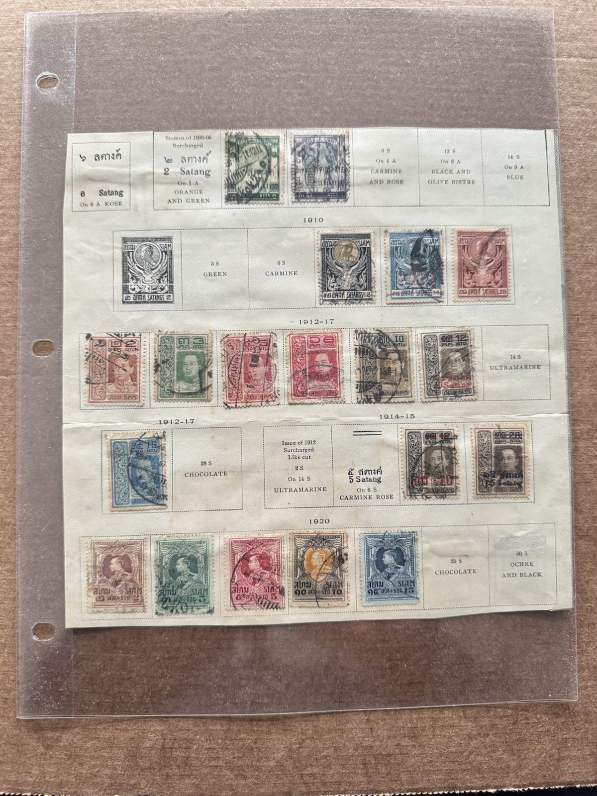 Thailand 1890-1930 Stamp Collection on Pages +70 Used Stamps +All Different +Fun