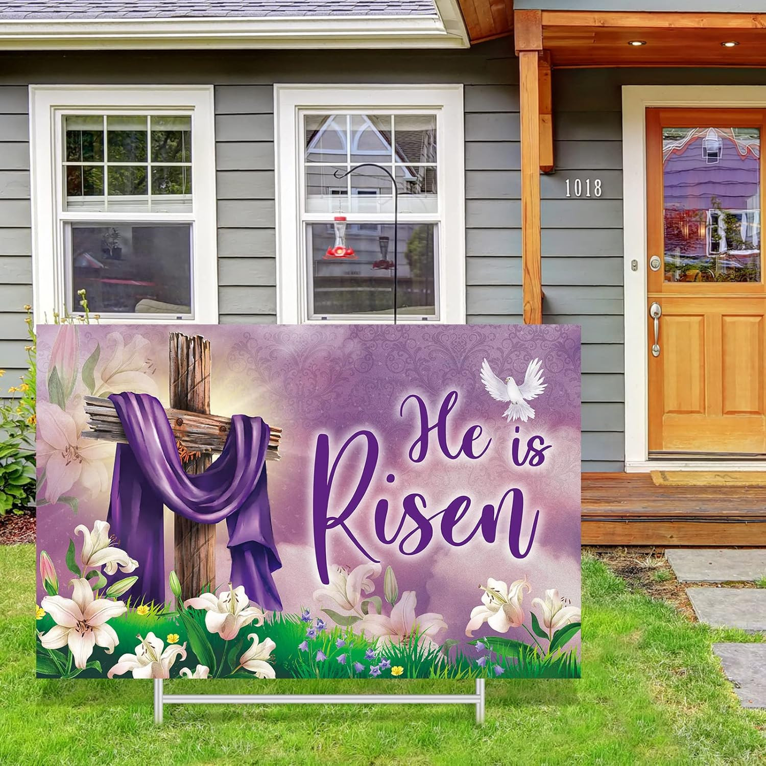Easter Yard Sign Outdoor Decoration He Is Risen Yard Sign with Metal Stakes Reli
