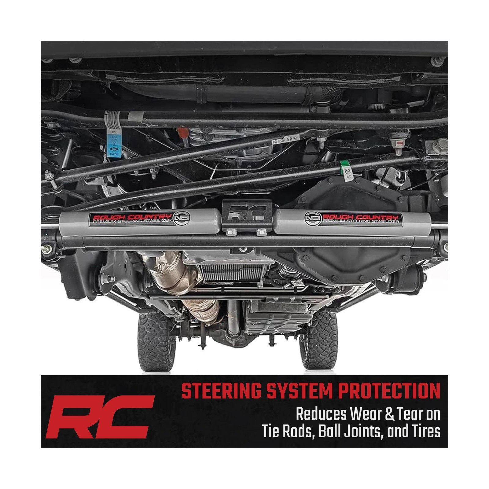 Rough Country N3 Dual Steering Stabilizer for 07-18 Jeep Wrangler JK - 8734930