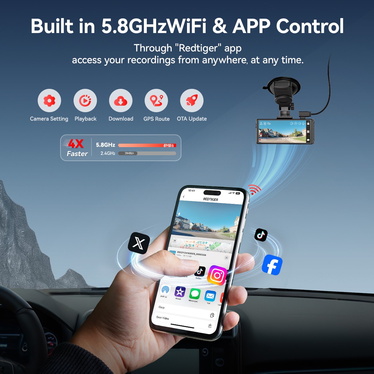 REDTIGER FTNT 128GB Card Voice Control 4K Dash Cam Front and Rear, Touch Screen