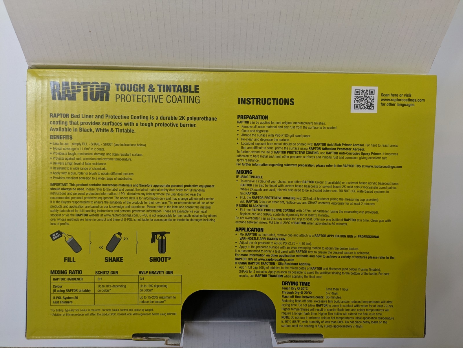 U-POL UP0821 Raptor Tintable Spray-On Truck Bed Liner Coating, 1 Gallon