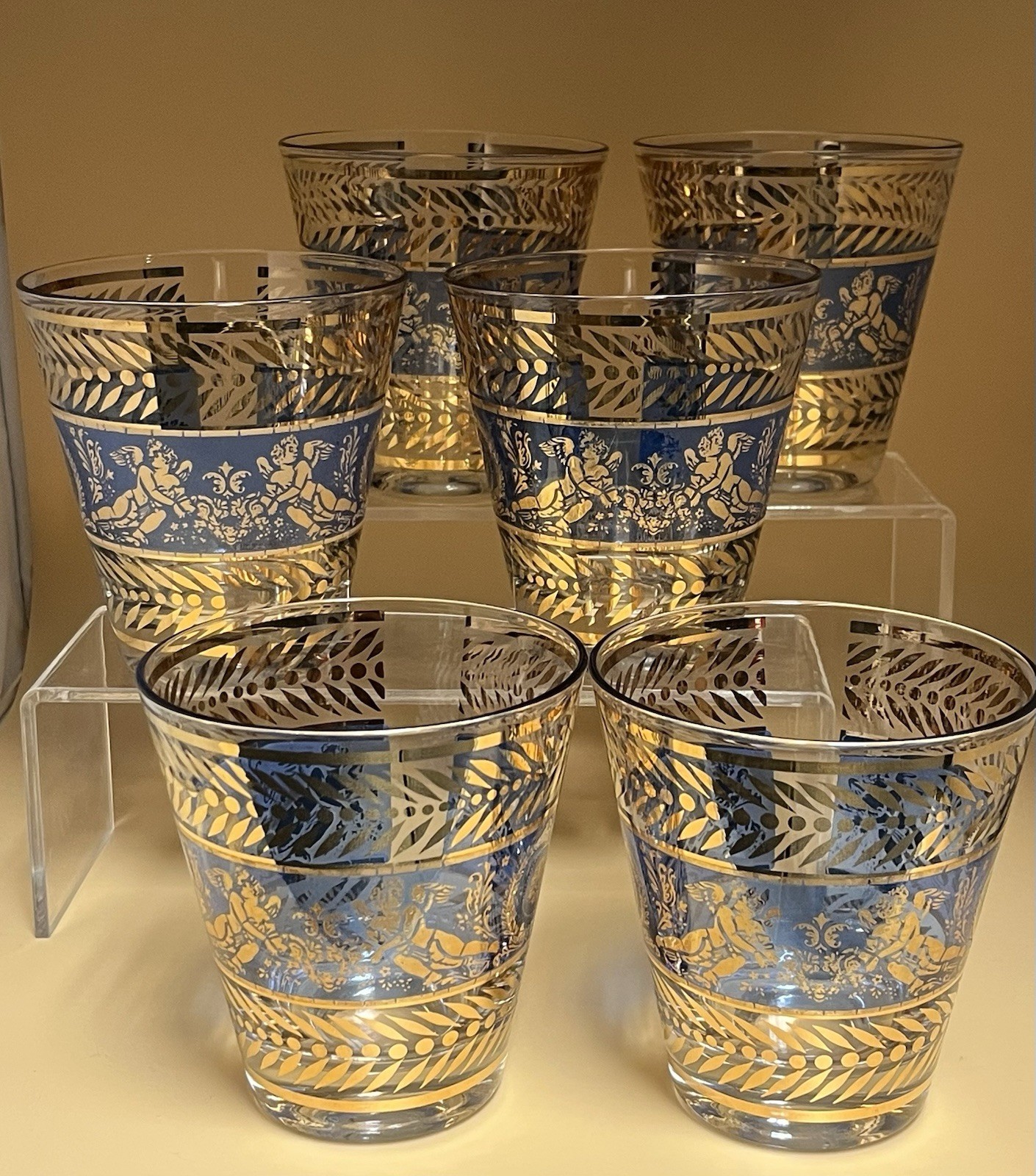 SET Of 8 MCM Marshall Fields Blue Angel Whiskey Glasses New In Box & Wrapping