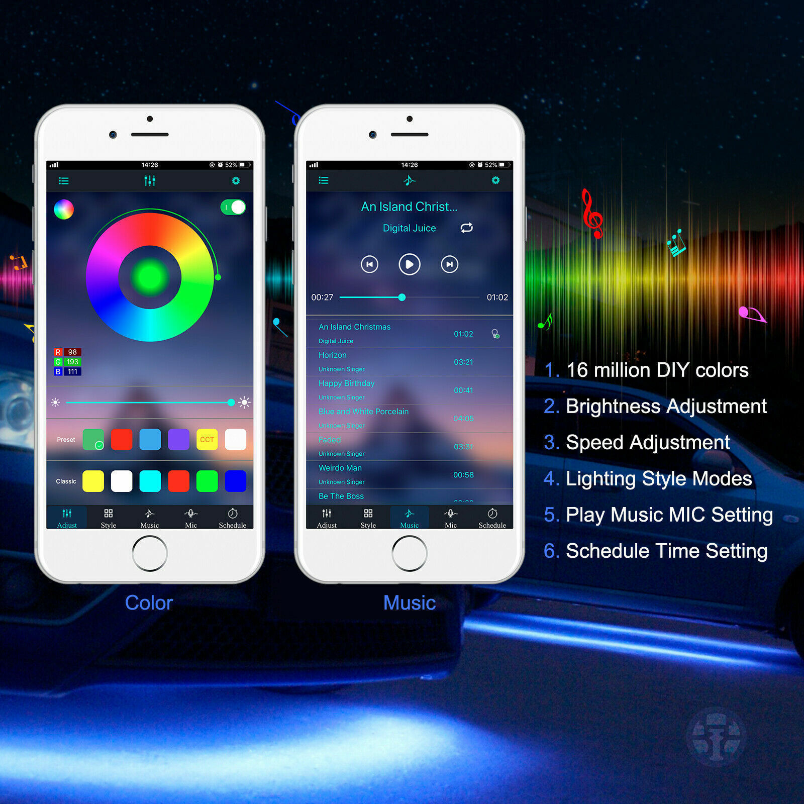 Bright 1200lm RGB Underglow Lights 4PCS Kit w/Remote for Car SUV Truck Exterior