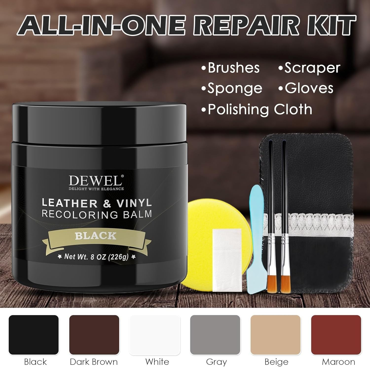 Leather Recoloring Balm, Black Leather Color Restorer for Scratched and Faded