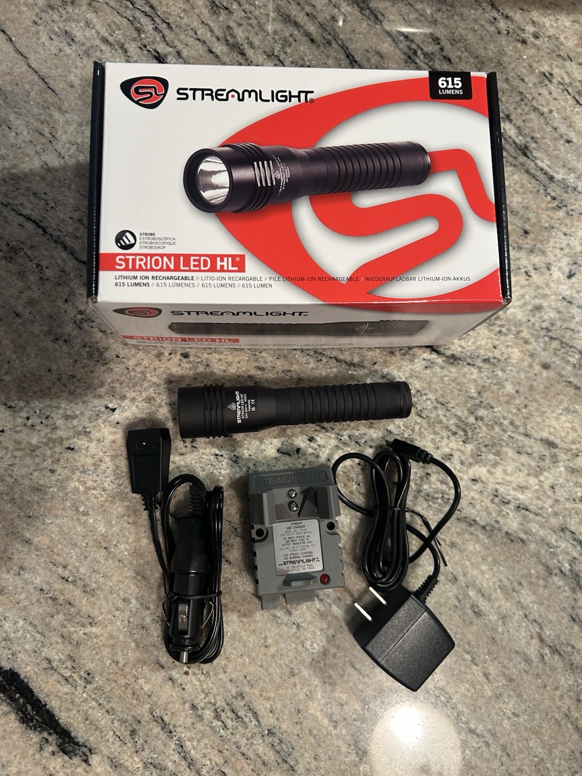 New Streamlight Strion LED HL flashlight with charging base,battery and cables