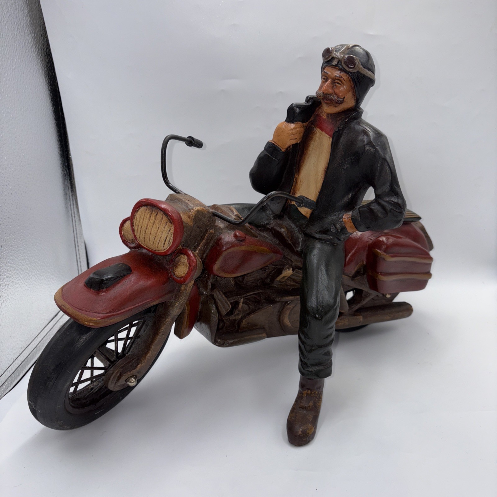Vintage Large Resin Harley Davidson Style Motorcycle Sculpture w/Rider 19"x14"
