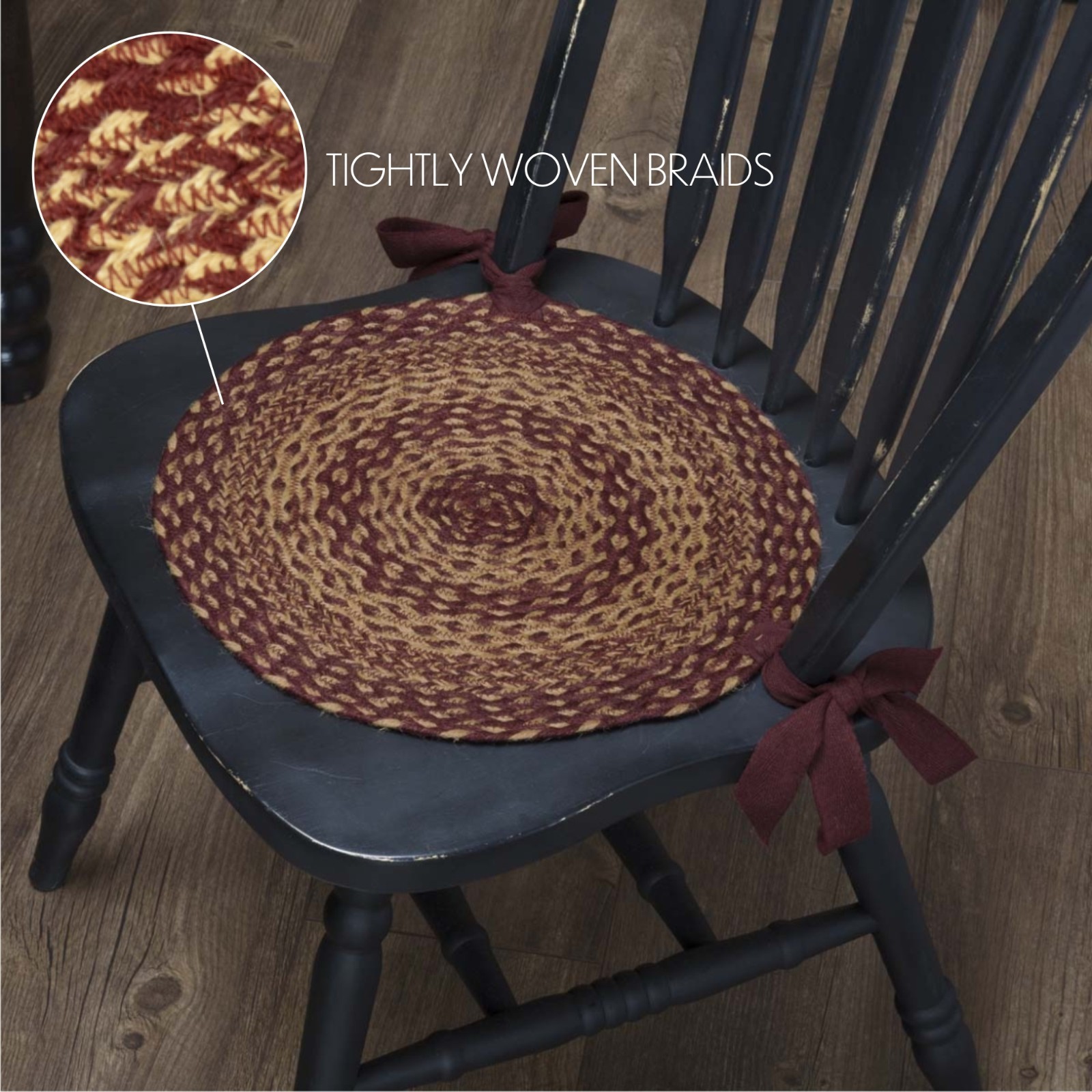New Country Primitive CRANBERRY BRAIDED JUTE CHAIR PAD Round Seat Cover