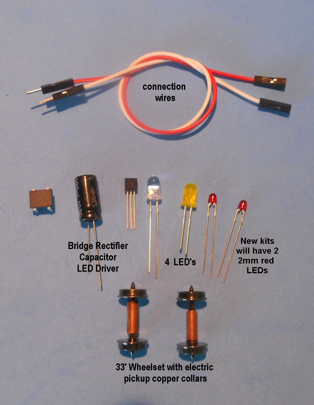 HO Caboose Lighting Kit with Track Pickup Wheel Set 33" plus 4 LEDs