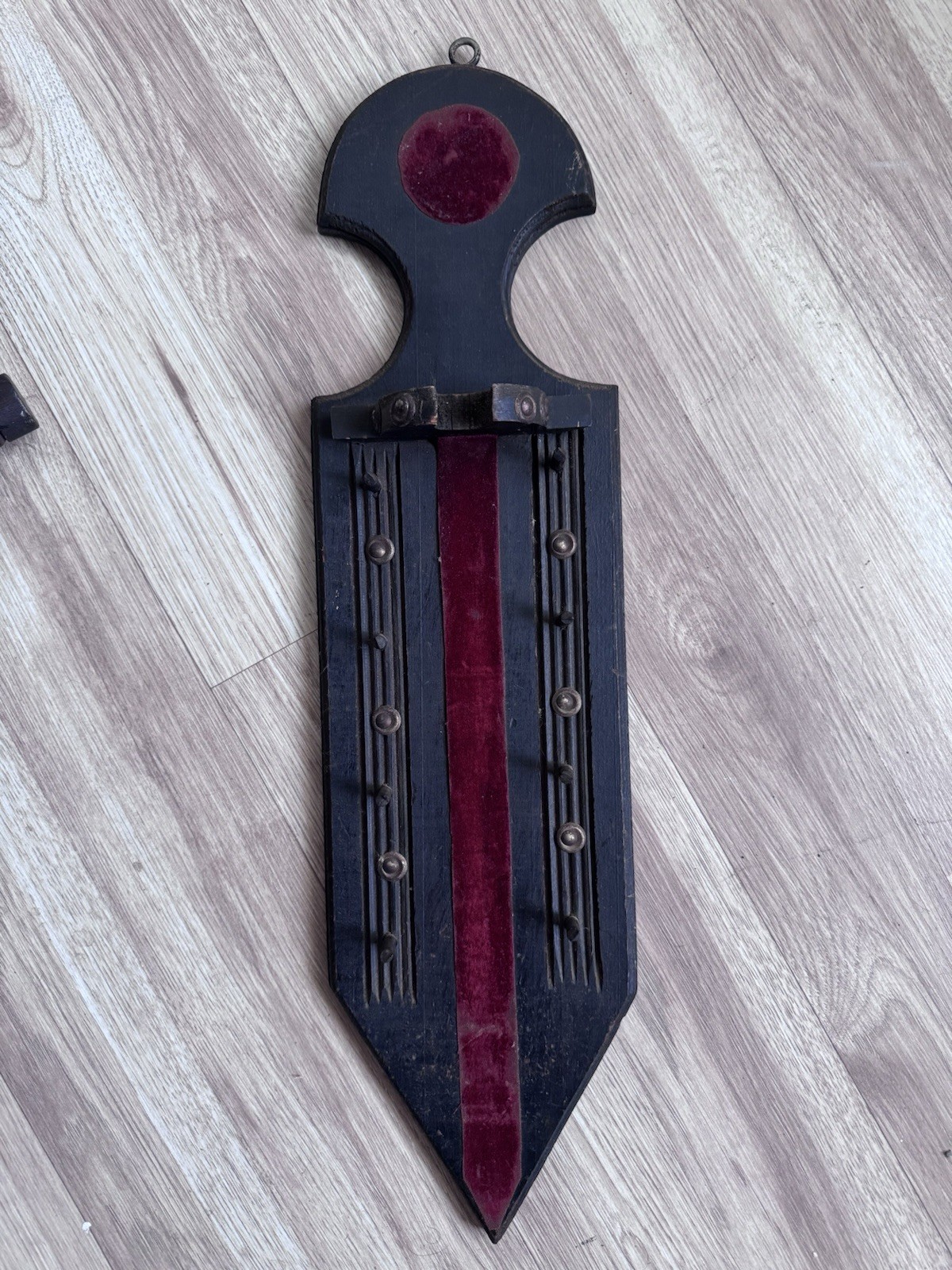 1960 Medieval Mace & Flail Wall Decor Wood Plaque Removable Weapon Vintage