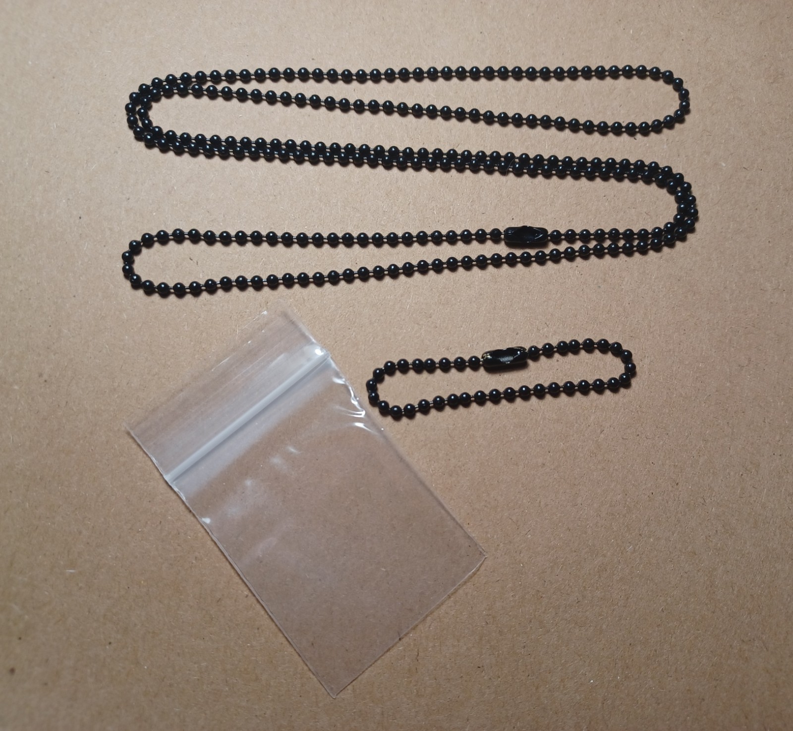 Black Military Ball Bead Dog Tag Chain Necklace Set 24" & 4.5" in Zipper PolyBag