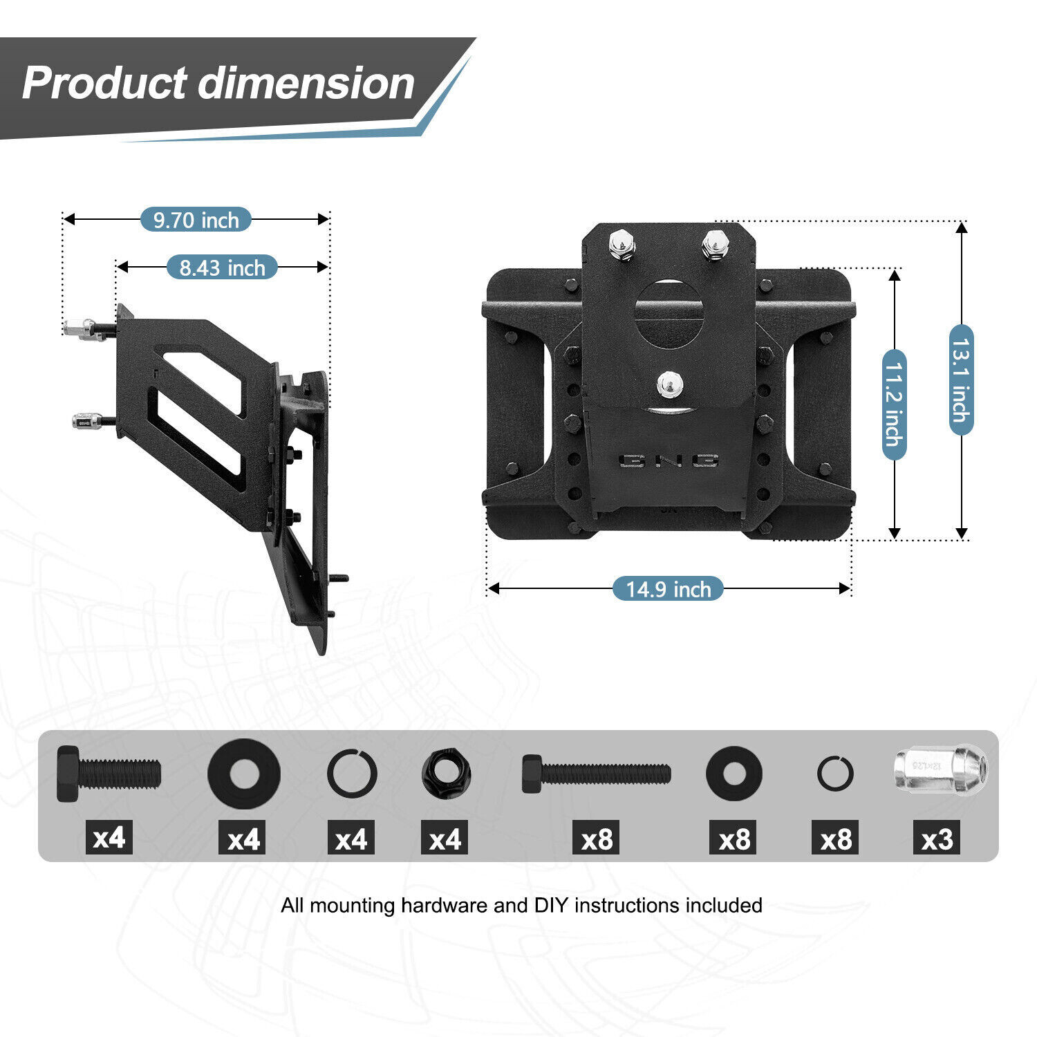 Vijay For 2007-2017 Wrangler JK/JKU Spare Tire Carrier Adjustable Tire Lift