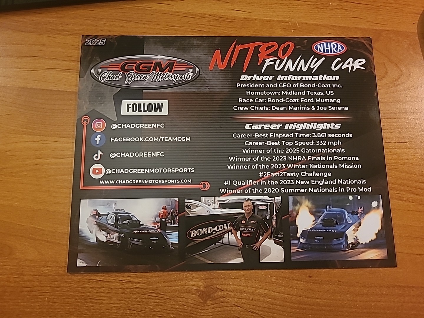 2025 Chad Green NHRA Hero Card Autographed Signed