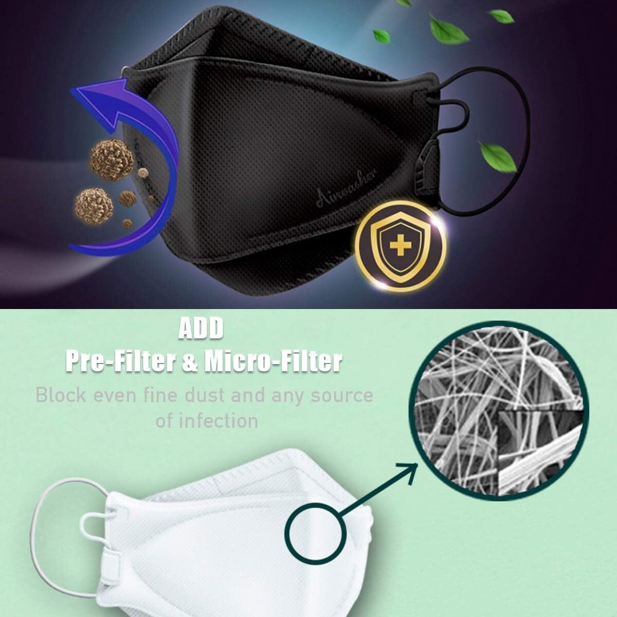 LG Airwasher KF94 Disposable Face Mask Black Breathable Reusable 4-Ply 10 Pack