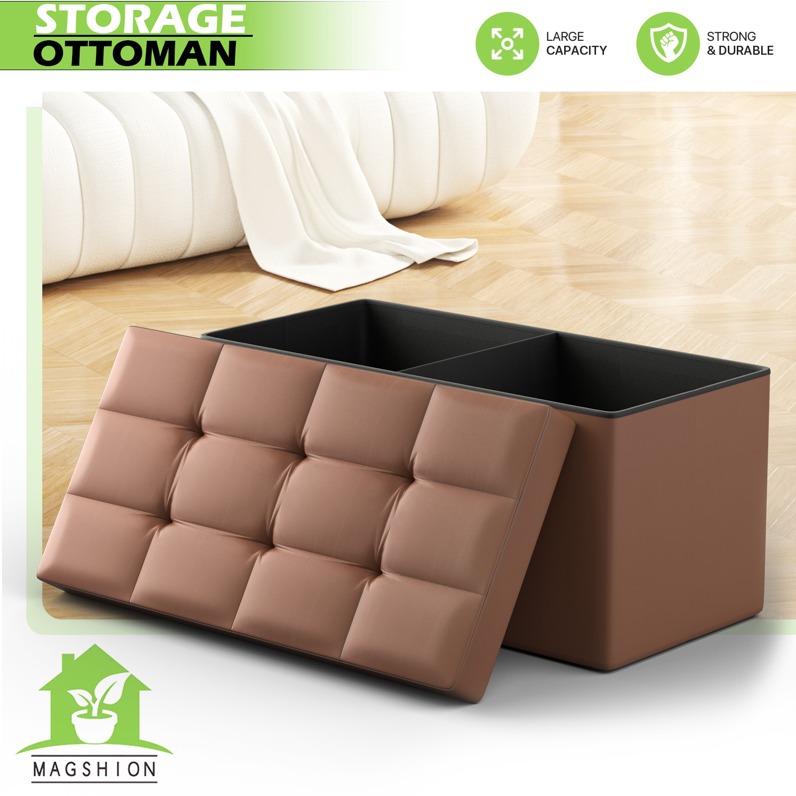 30"Lift Top Storage Ottoman Rectangular Bench Leather Upholstered Seat Footstool