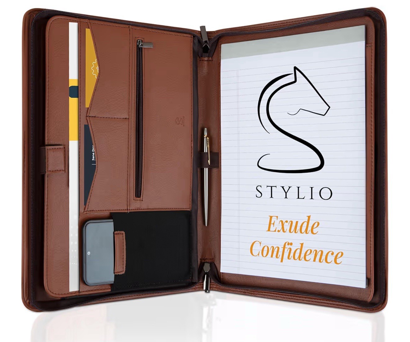 Zipper Padfolio Portfolio Binder Organizer (Tan) | Faux Leather Portfolio