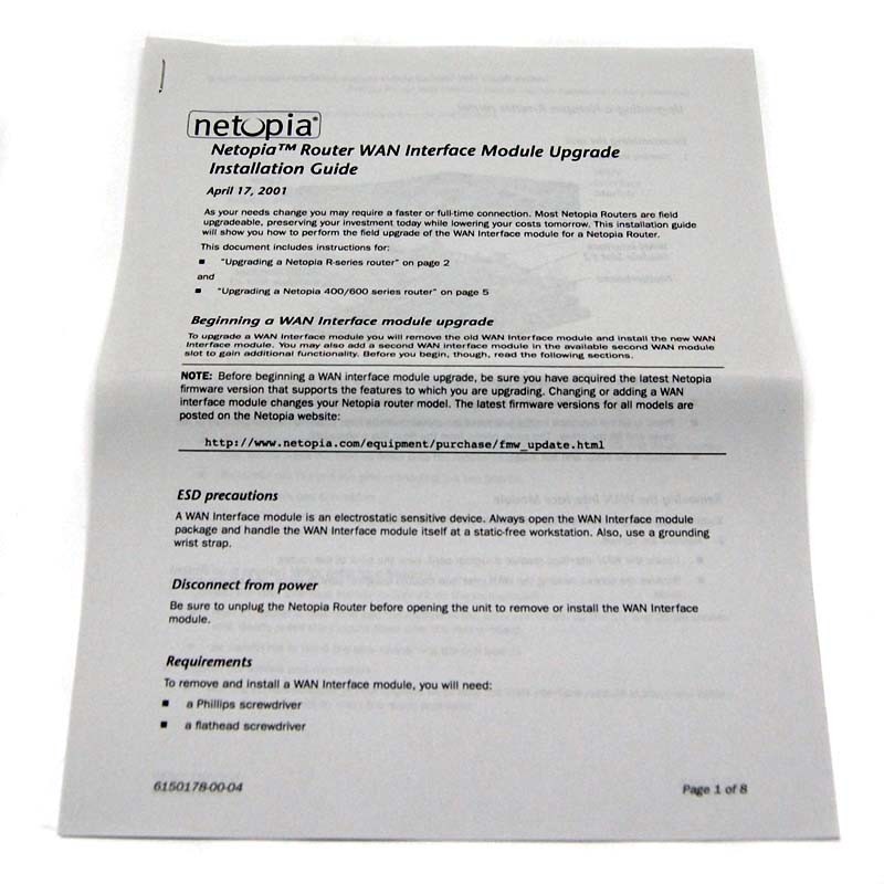 NEW Netopia TER/31U ISDN-U WAN Module Interface Card for R-Series Routers