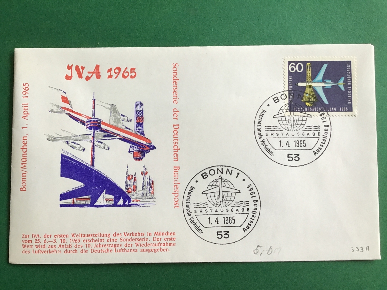 Germany Bonn Munich 1965 Air Mail Flight Stamp Cover R45194