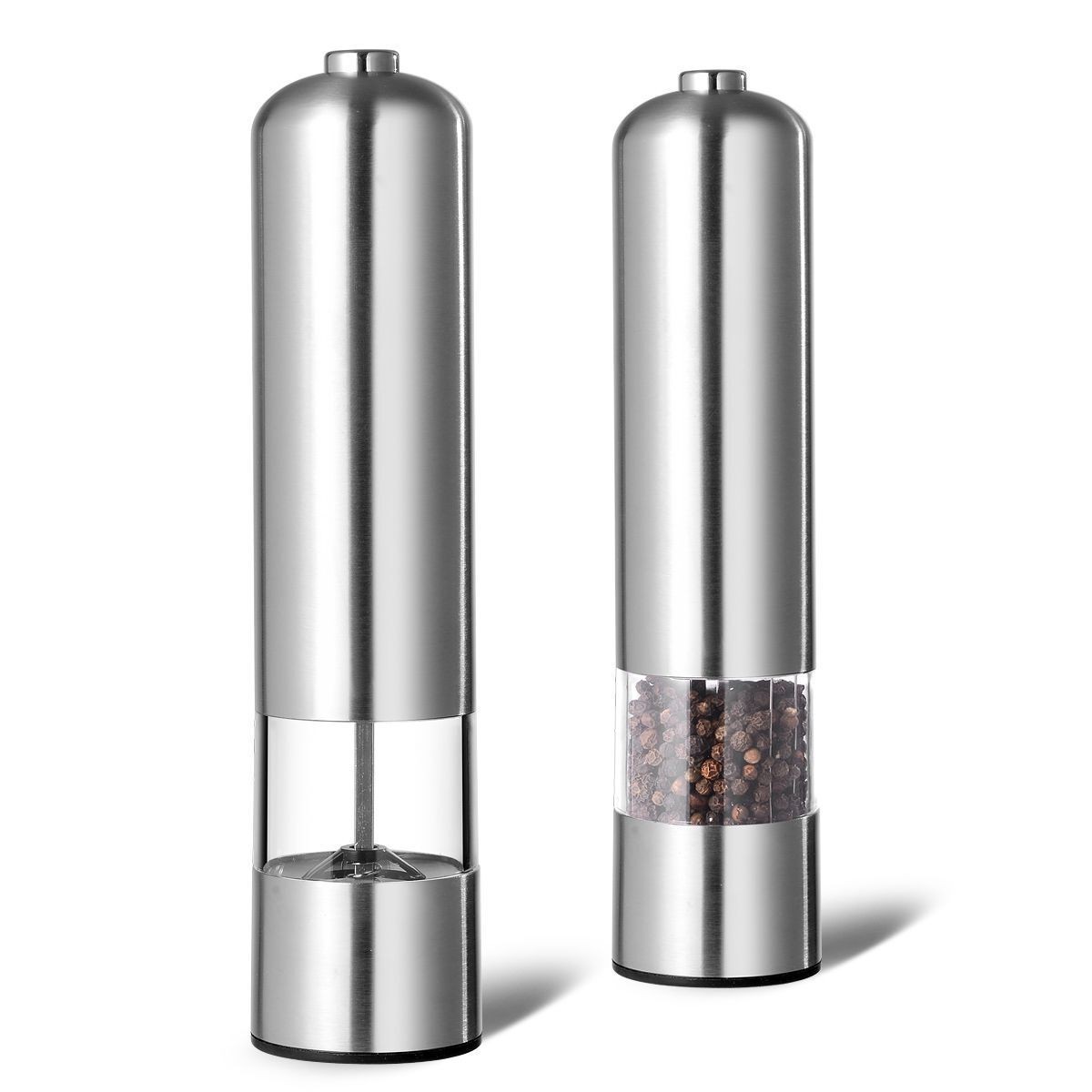 Adjustable Electric Salt Pepper Grinder Mill Shakers Set Stainless Steel (2PACK)