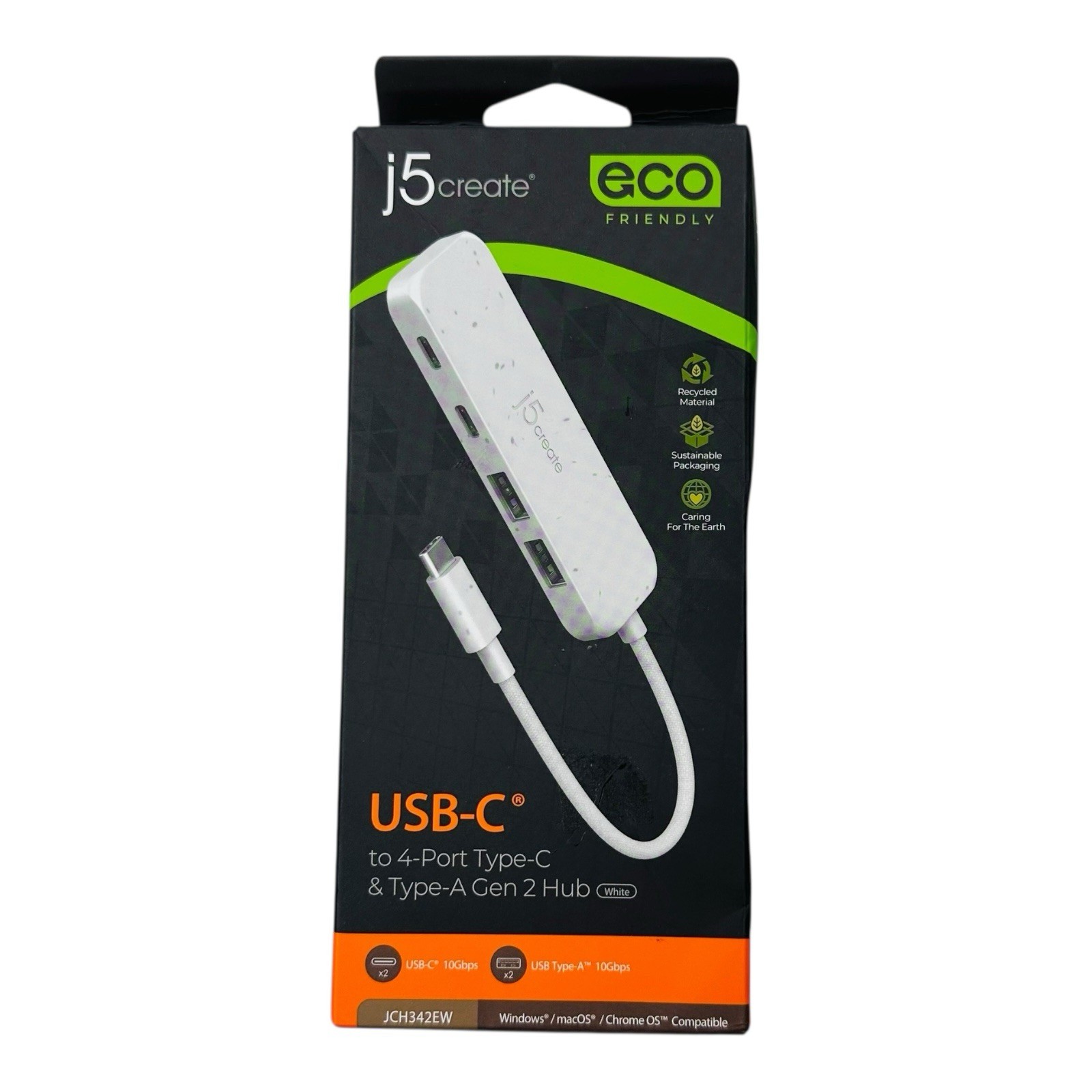 j5create Eco-Friendly USB-C to 4-Port Type-C & Type-A Gen 2 Hub -Sealed Box