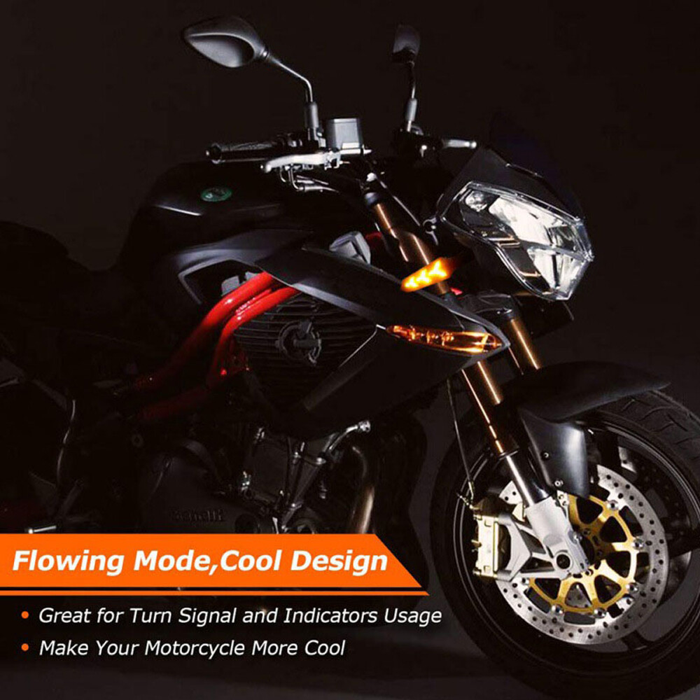 4X Sequential Motorcycle LED Turn Signals Flowing Water Blinker Lights indicator